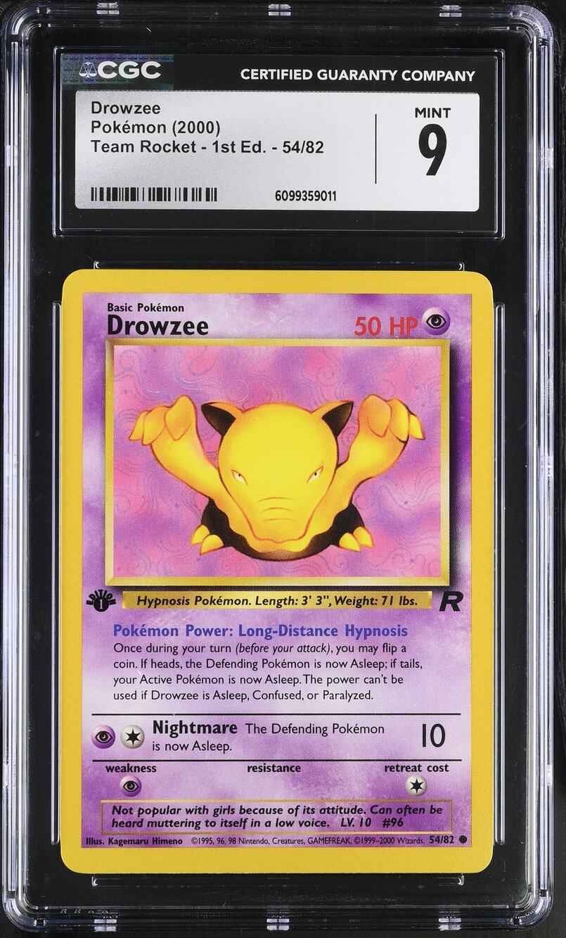 CGC 9 MINT Drowzee 1st Edition 54/82 Pokémon 2000 Team Rocket Non Holo (PSA)